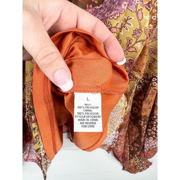 Aura Floral Paisley Patchwork Long Sleeve Peasant Blouse Size L Tie Back - Picture 10 of 12